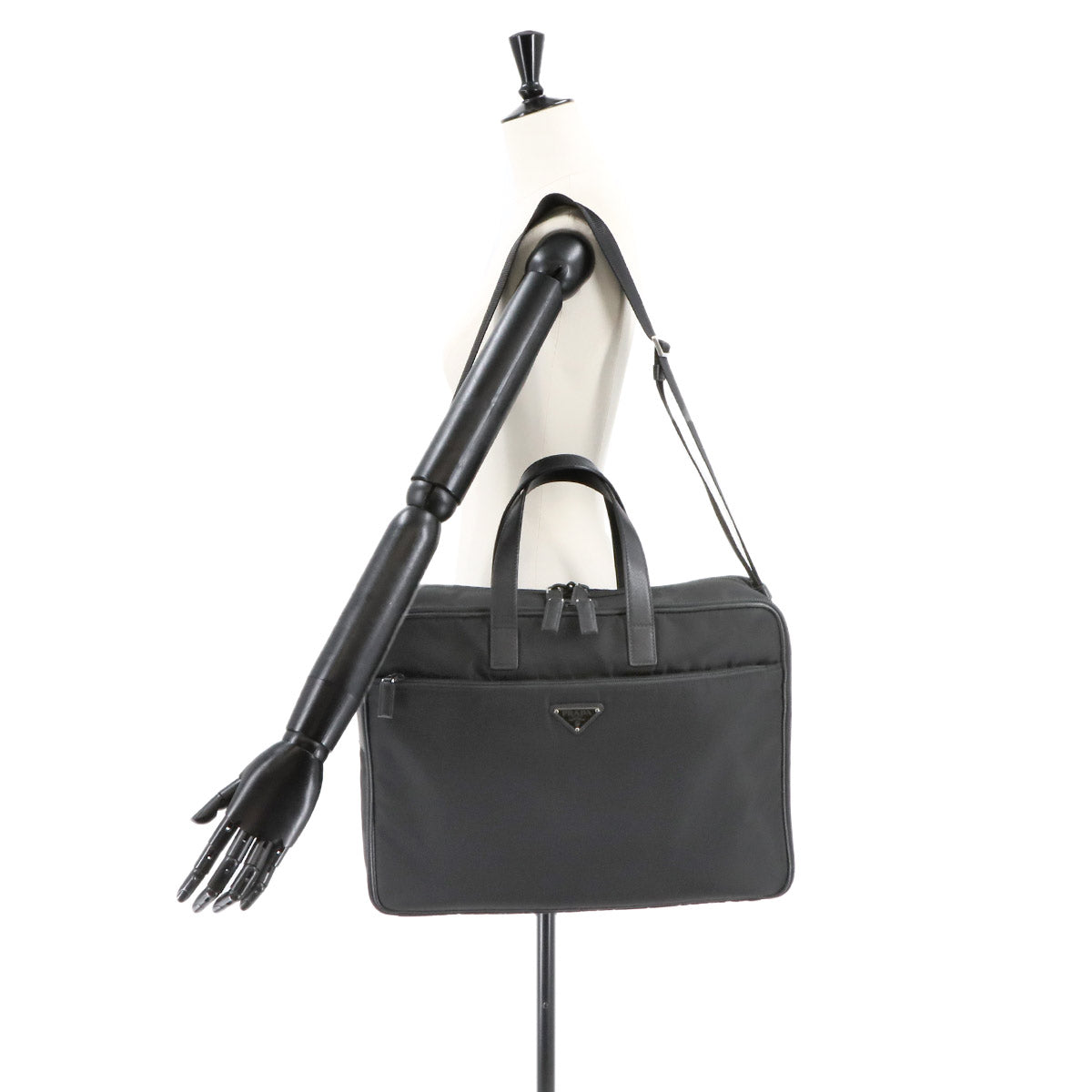 Briefcase Shoulder Bag Nylon Saffiano Leather Black 2VE407