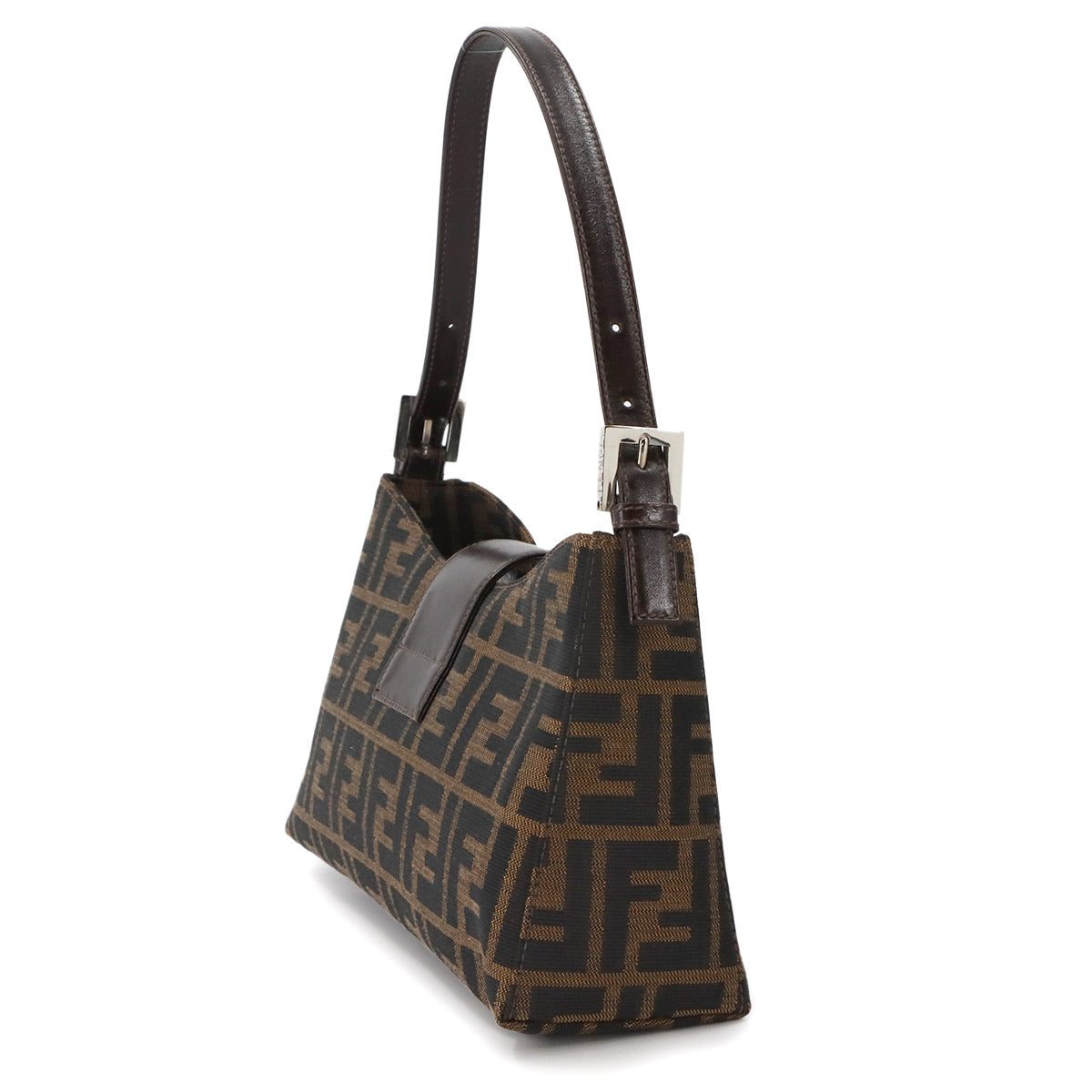 FENDI Zucca Shoulder Bag Canvas Leather Brown 16115 Purse