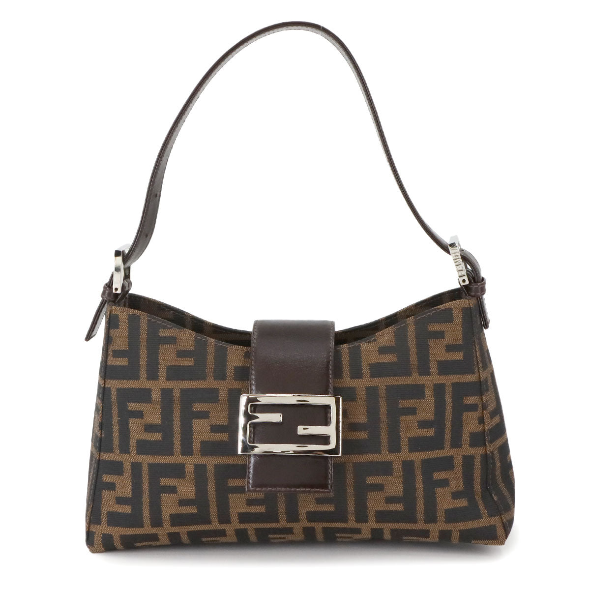 FENDI Zucca Shoulder Bag Canvas Leather Brown 16115 Purse