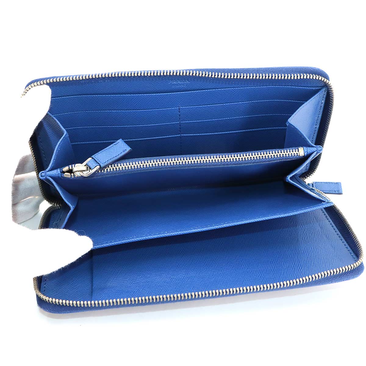 Zipped Around Long Wallet Saffiano Leather Blue 2ML188