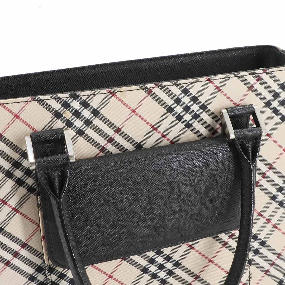 BURBERRY Nova Check Tote Bag Canvas Leather Beige Black Plaid Purse