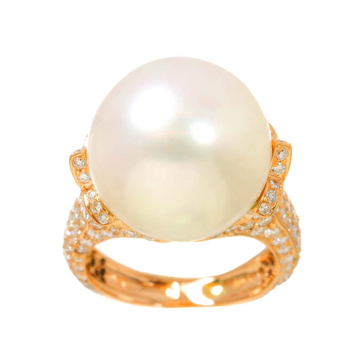 South Sea Pearl 15.6mm Diamond 1.93ct Ring 18K PG 750 size6-6.25