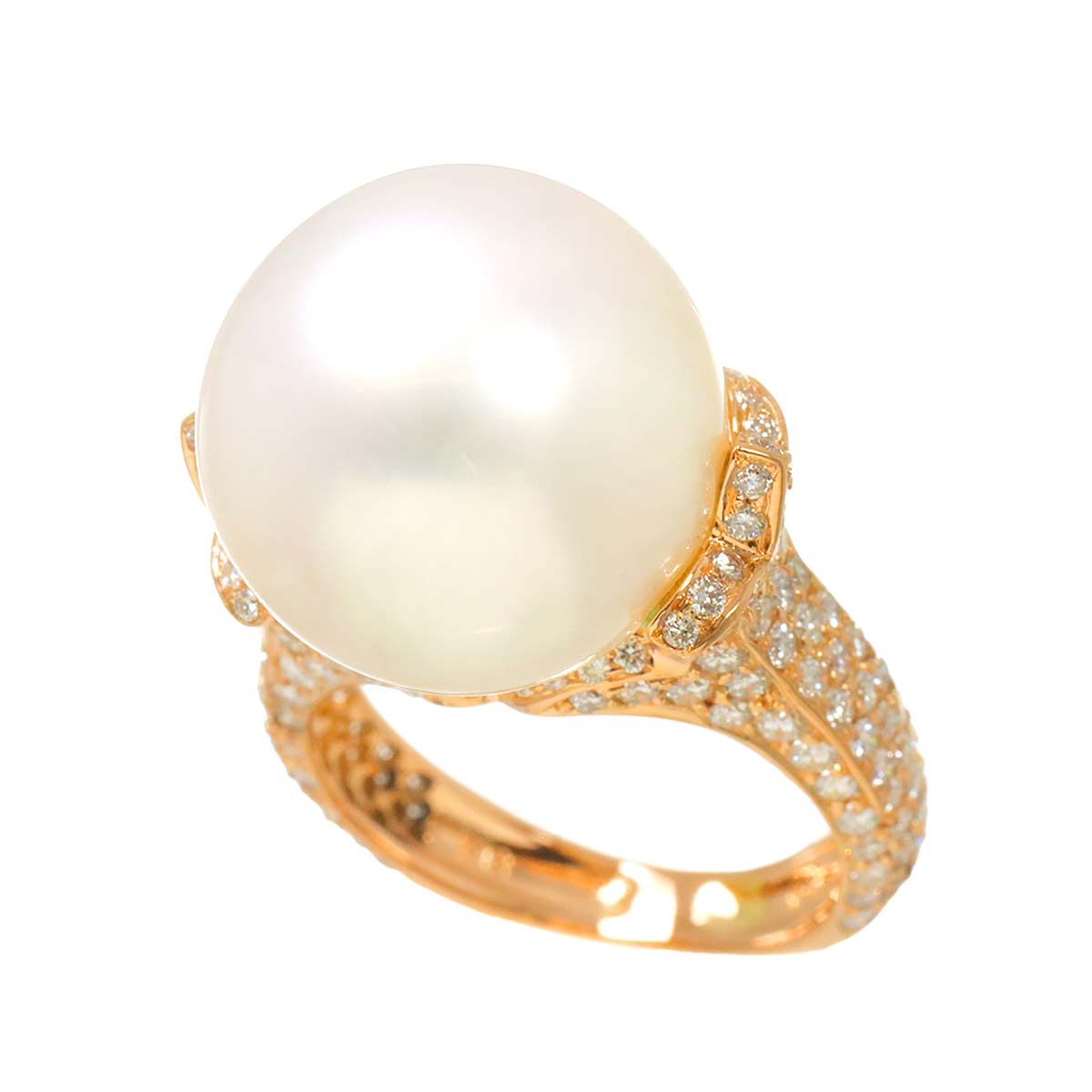 South Sea Pearl 15.6mm Diamond 1.93ct Ring 18K PG 750 size6-6.25