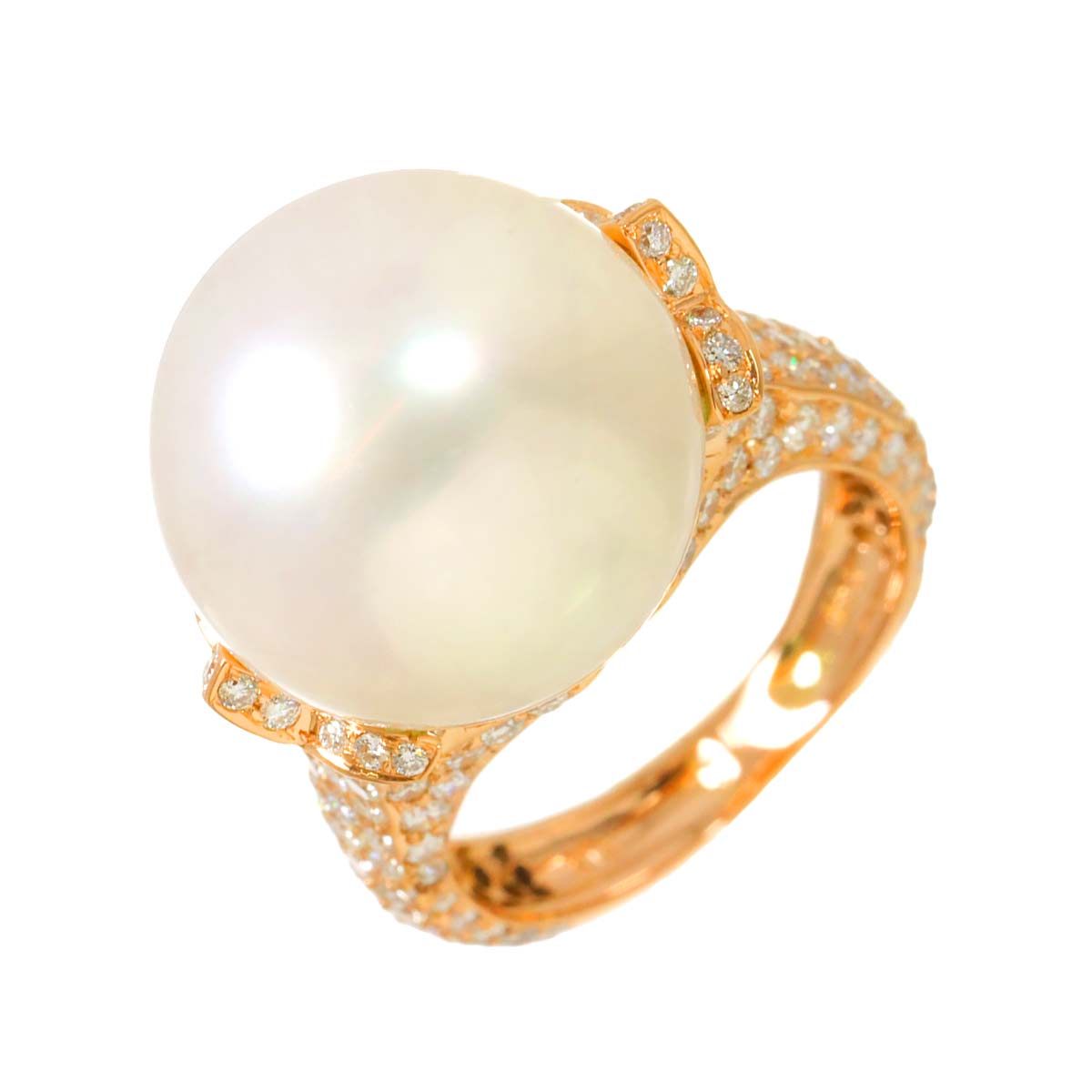 South Sea Pearl 15.6mm Diamond 1.93ct Ring 18K PG 750 size6-6.25