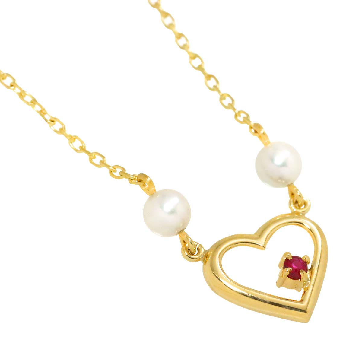 Akoya Pearl 3.9mm Ruby Necklace 14K YG 585