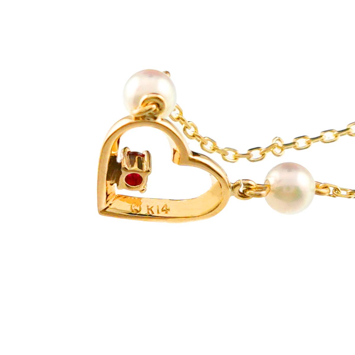 Akoya Pearl 3.9mm Ruby Necklace 14K YG 585