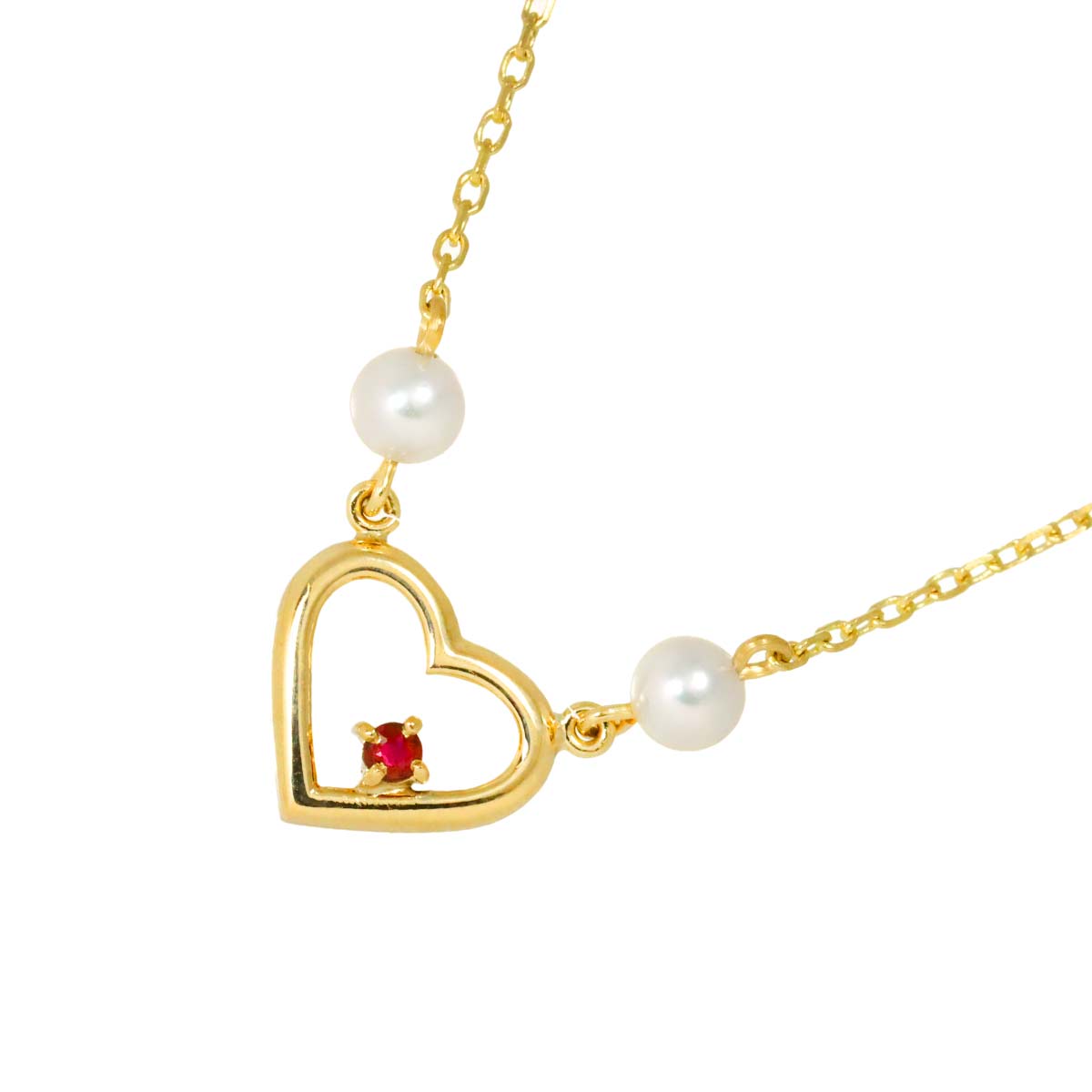Akoya Pearl 3.9mm Ruby Necklace 14K YG 585