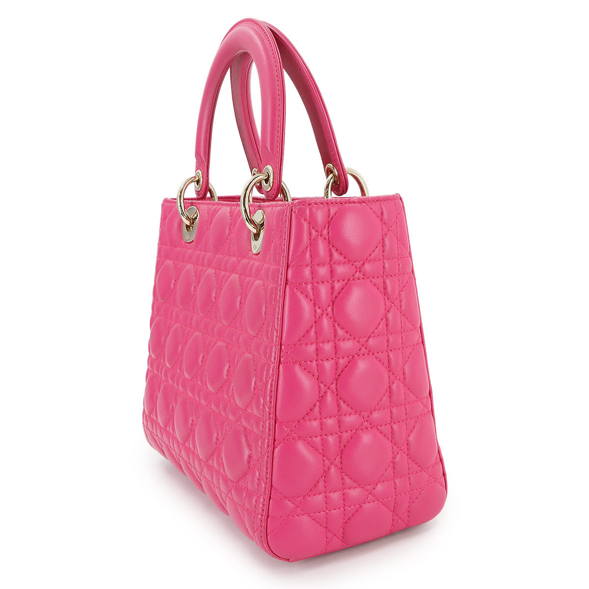 Chiristian Dior Lady Dior Medium Hand Shoulder Bag Leather Pink