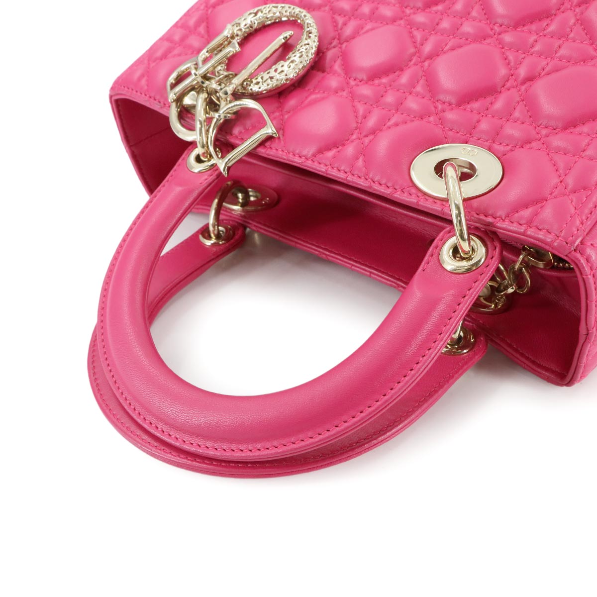 Chiristian Dior Lady Dior Medium Hand Shoulder Bag Leather Pink