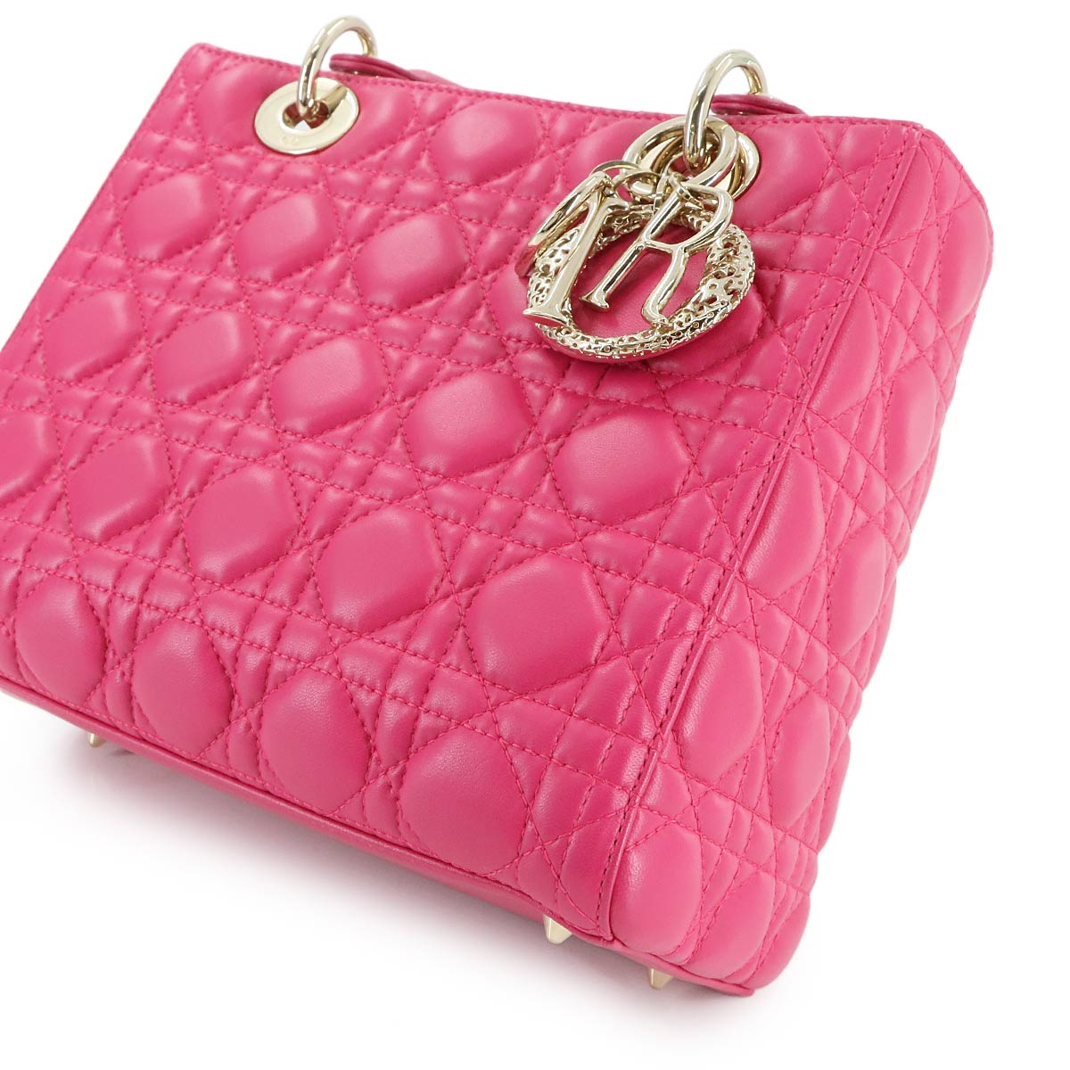 Chiristian Dior Lady Dior Medium Hand Shoulder Bag Leather Pink
