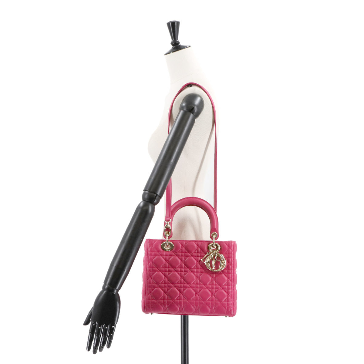 Chiristian Dior Lady Dior Medium Hand Shoulder Bag Leather Pink