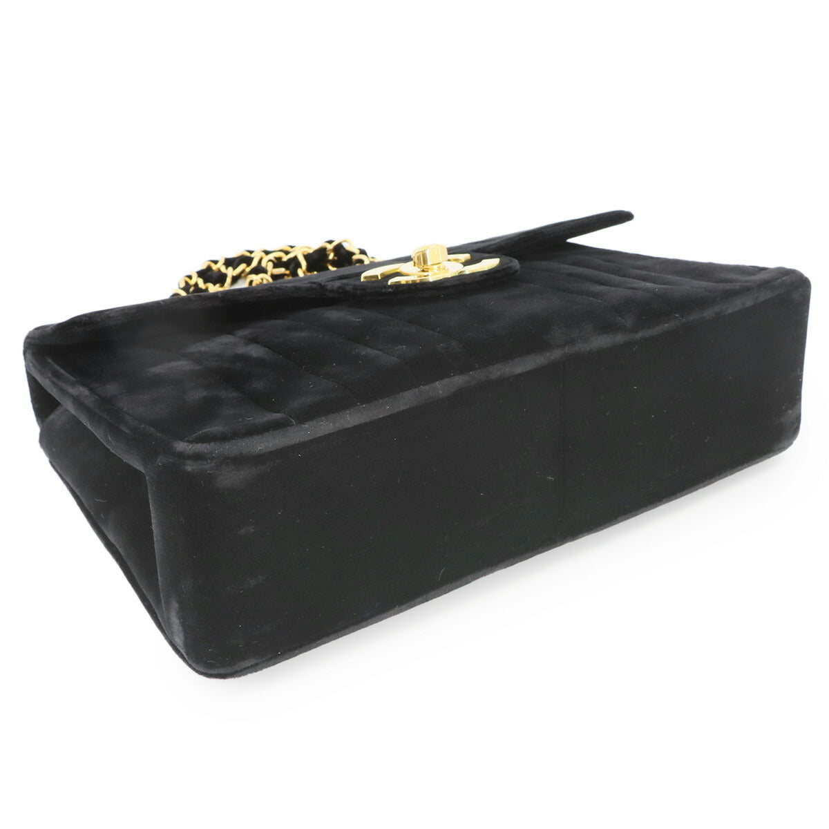 Mademoiselle Chain Shoulder Bag Velor Black Vintage