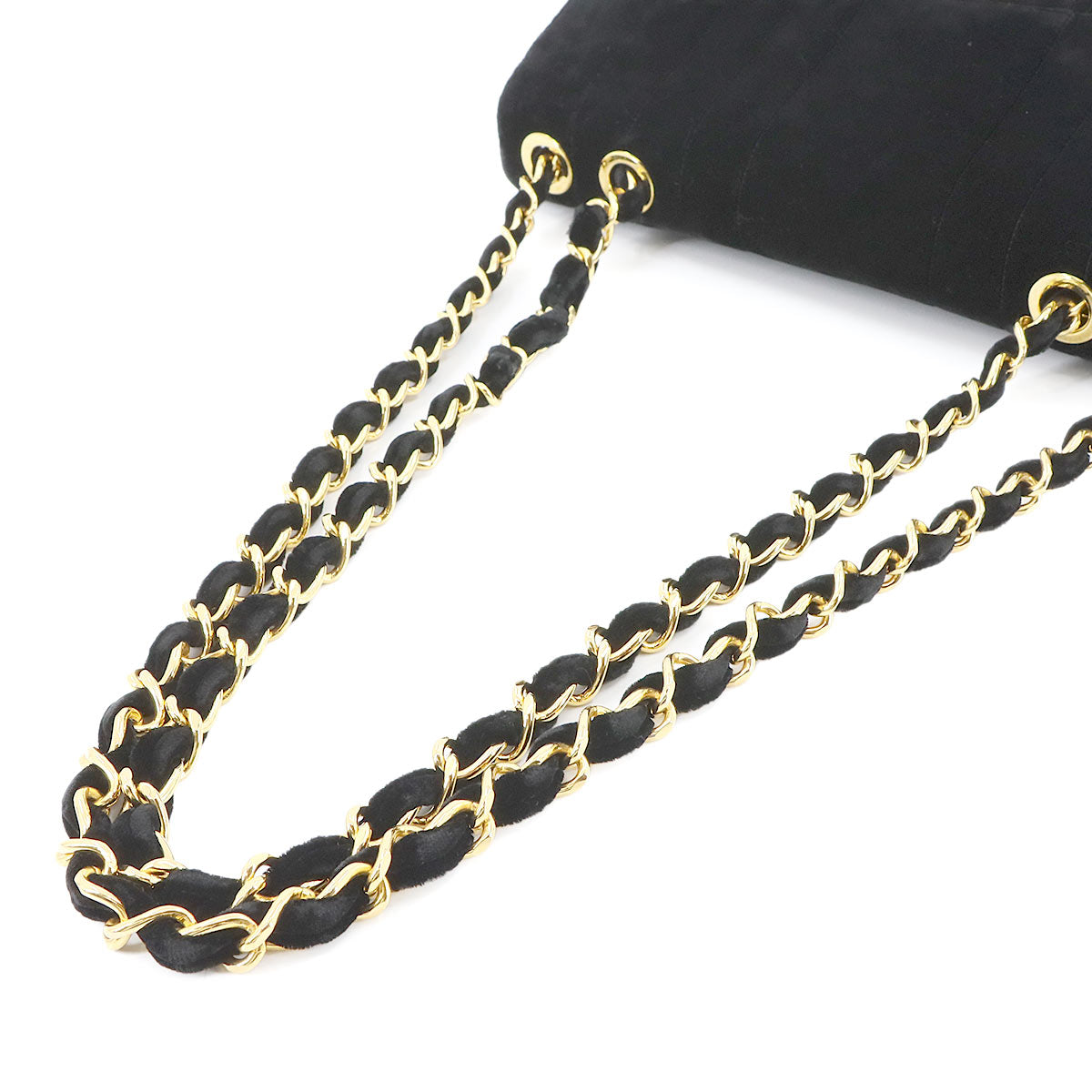Mademoiselle Chain Shoulder Bag Velor Black Vintage