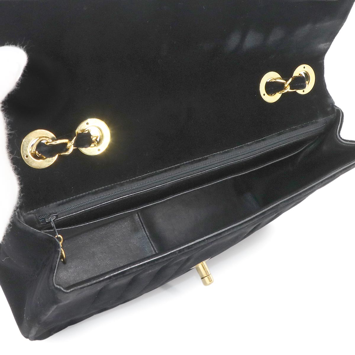 Mademoiselle Chain Shoulder Bag Velor Black Vintage