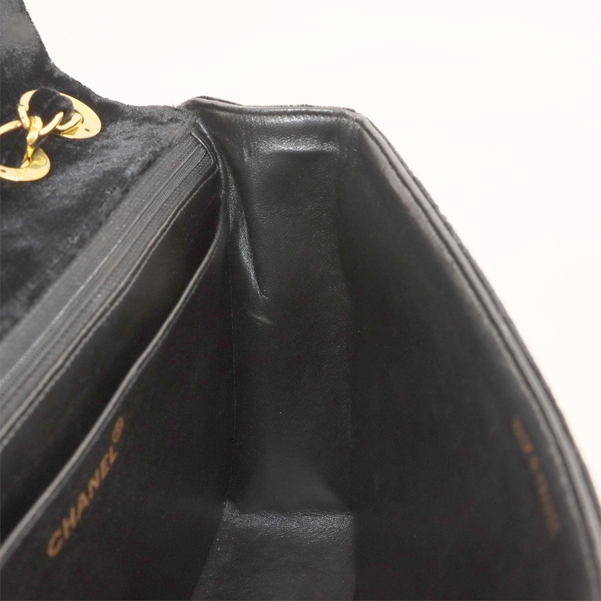 Mademoiselle Chain Shoulder Bag Velor Black Vintage