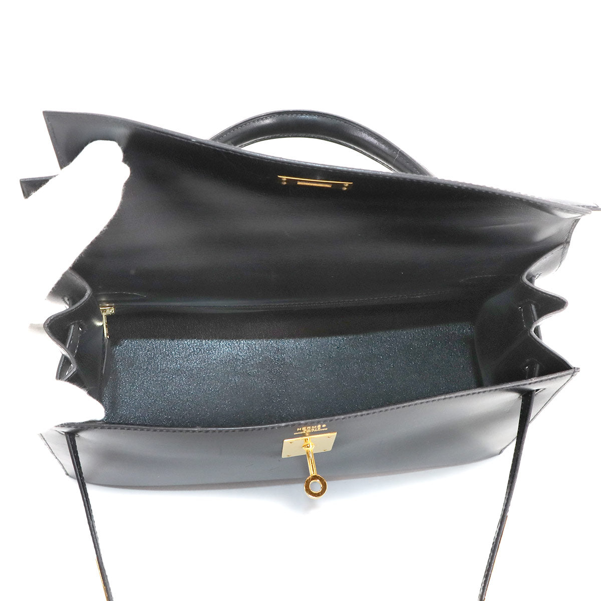 Kelly 32 Box calf Black 2way Hand Shoulder Bag Purse