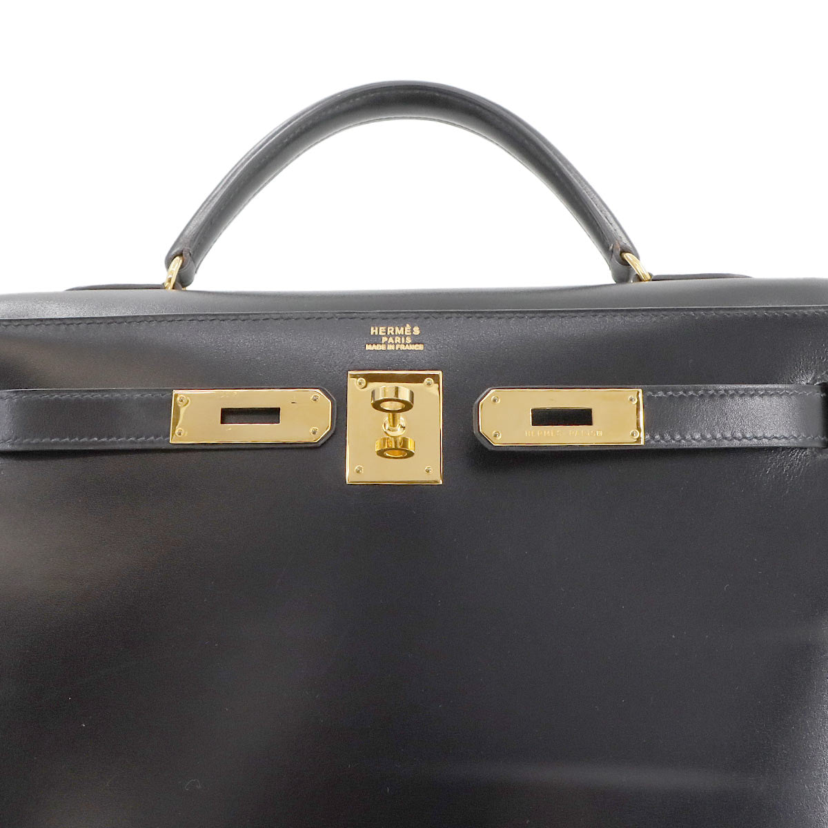 Kelly 32 Box calf Black 2way Hand Shoulder Bag Purse