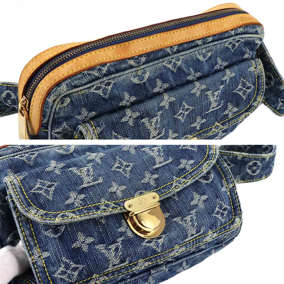 LOUIS VUITTON Monogram Denim Bum Bag Waist Pouch Canvas Blue M95347