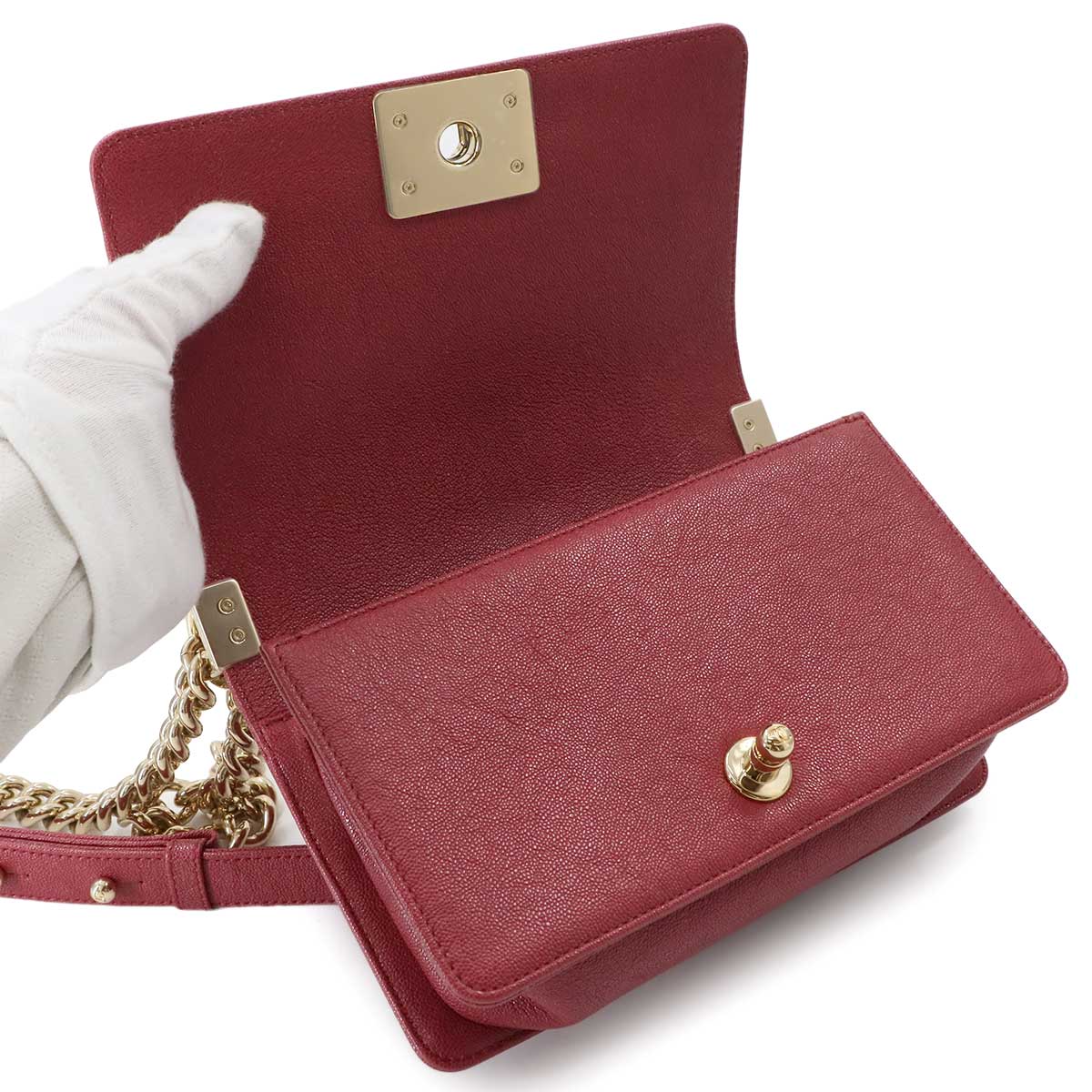 BOY CHANEL Small Shoulder Bag Caviar Skin Red A67085 Purse