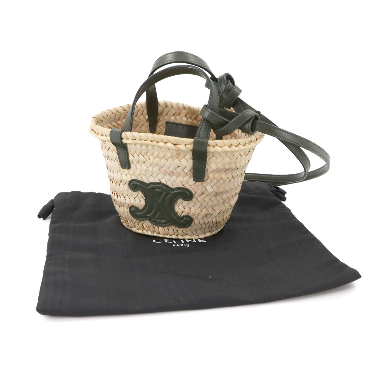 Mini Triomphe Hand Shoulder Bag Raffia Leather Natural Khaki