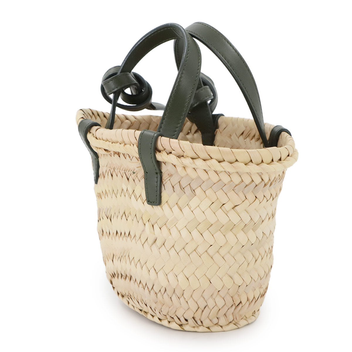 Mini Triomphe Hand Shoulder Bag Raffia Leather Natural Khaki