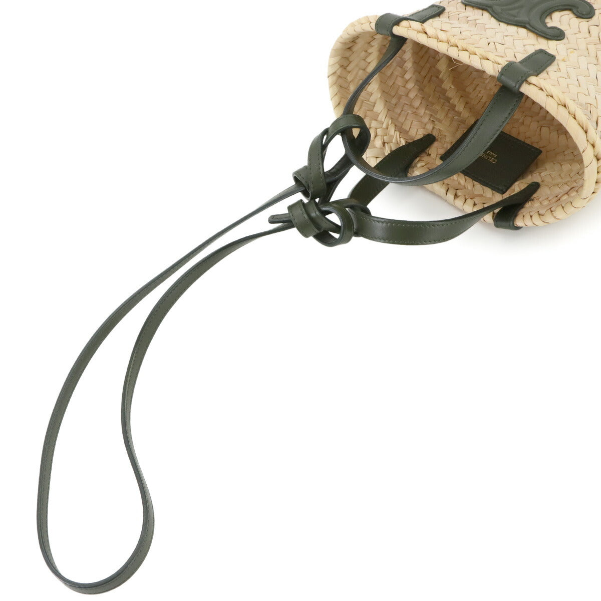 Mini Triomphe Hand Shoulder Bag Raffia Leather Natural Khaki