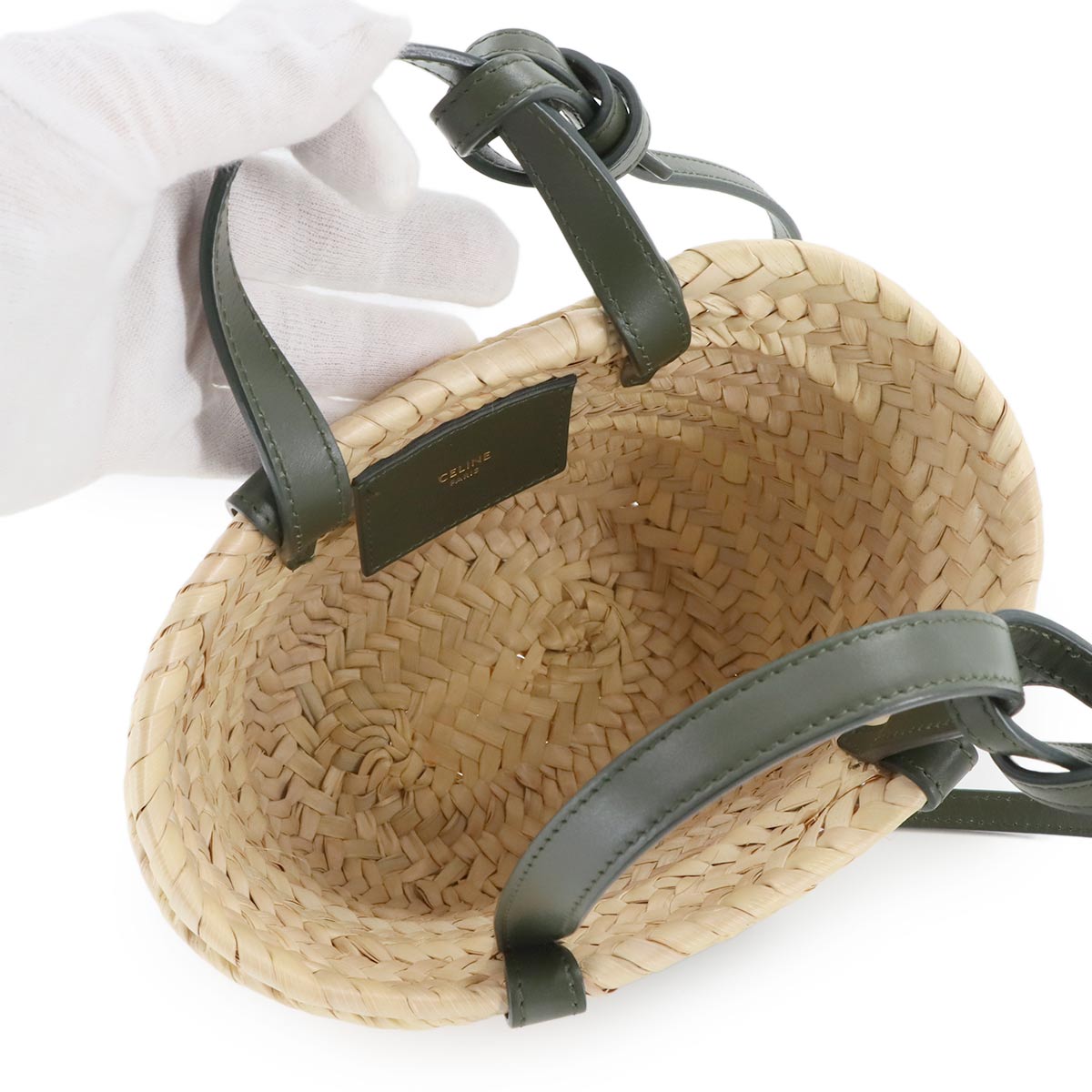 Mini Triomphe Hand Shoulder Bag Raffia Leather Natural Khaki