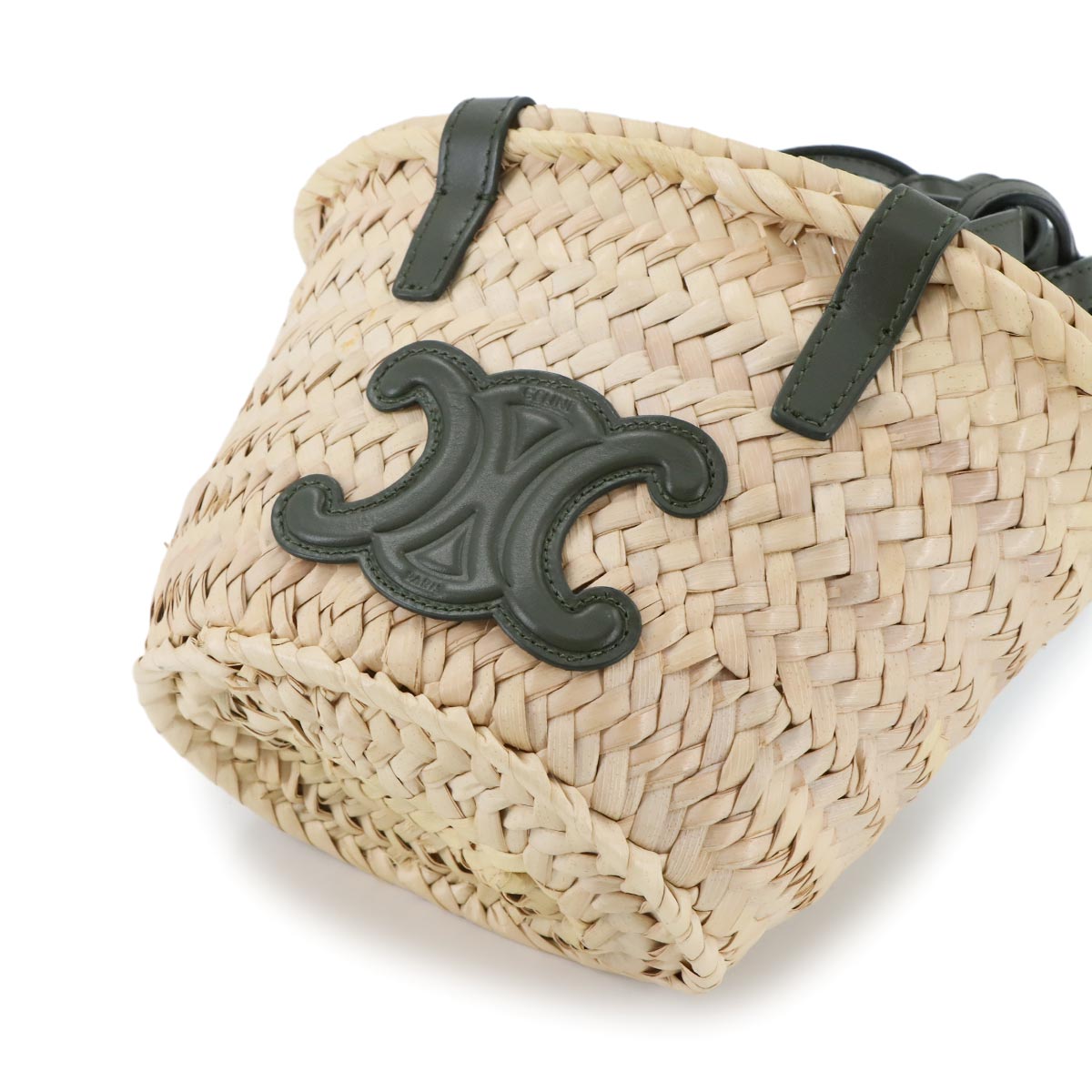 Mini Triomphe Hand Shoulder Bag Raffia Leather Natural Khaki
