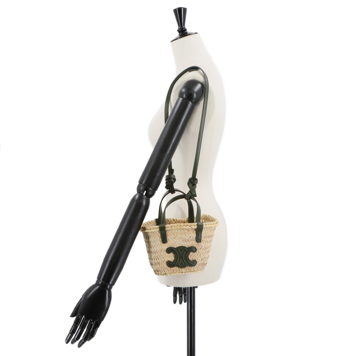 Mini Triomphe Hand Shoulder Bag Raffia Leather Natural Khaki