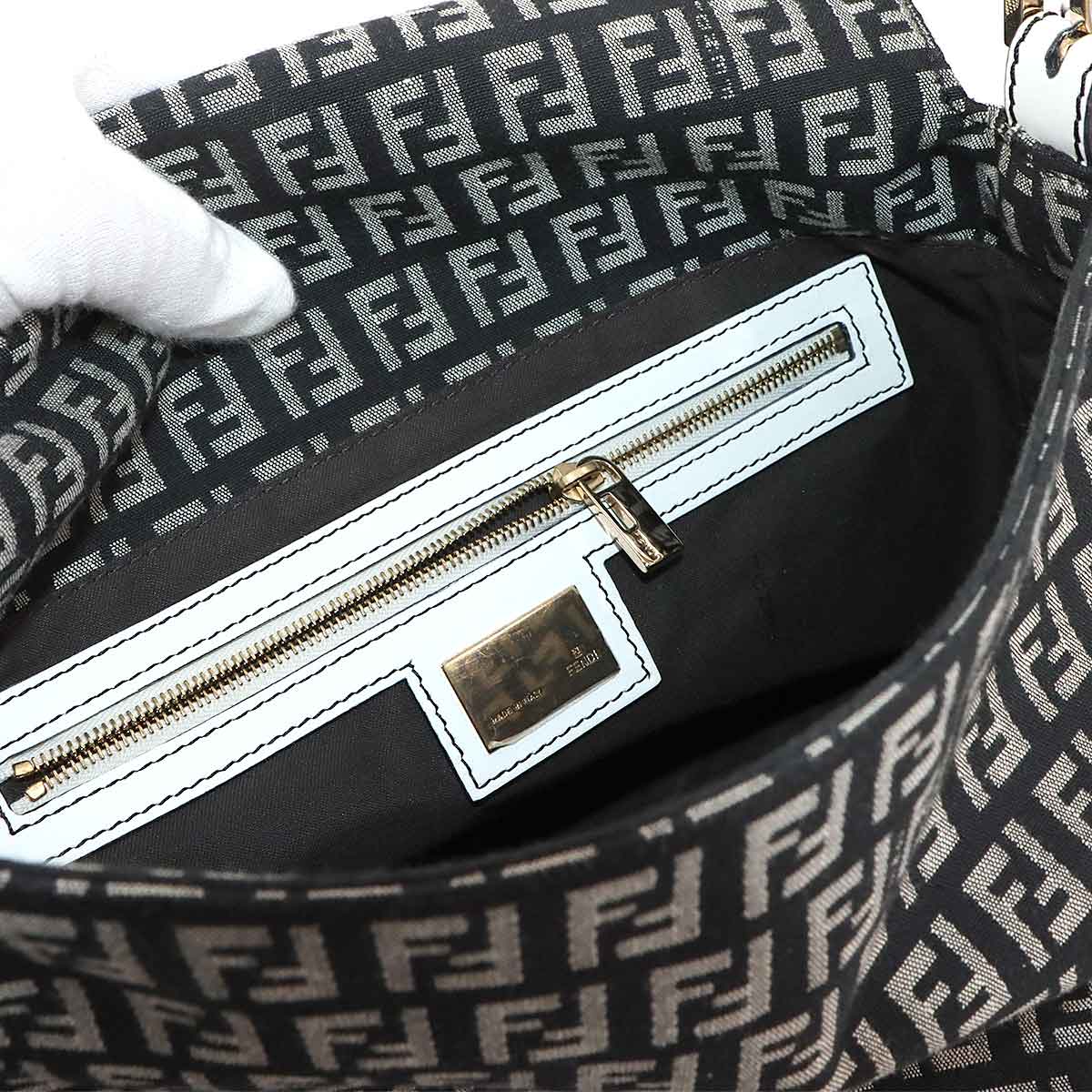 Zucchino Mamma Baguette Shoulder Bag Canvas Leather Black 8BR001