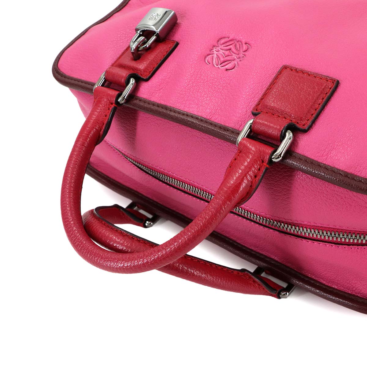 Amazona 28 Hand Bag Leather Pink Bordeaux Red Anagram Purse