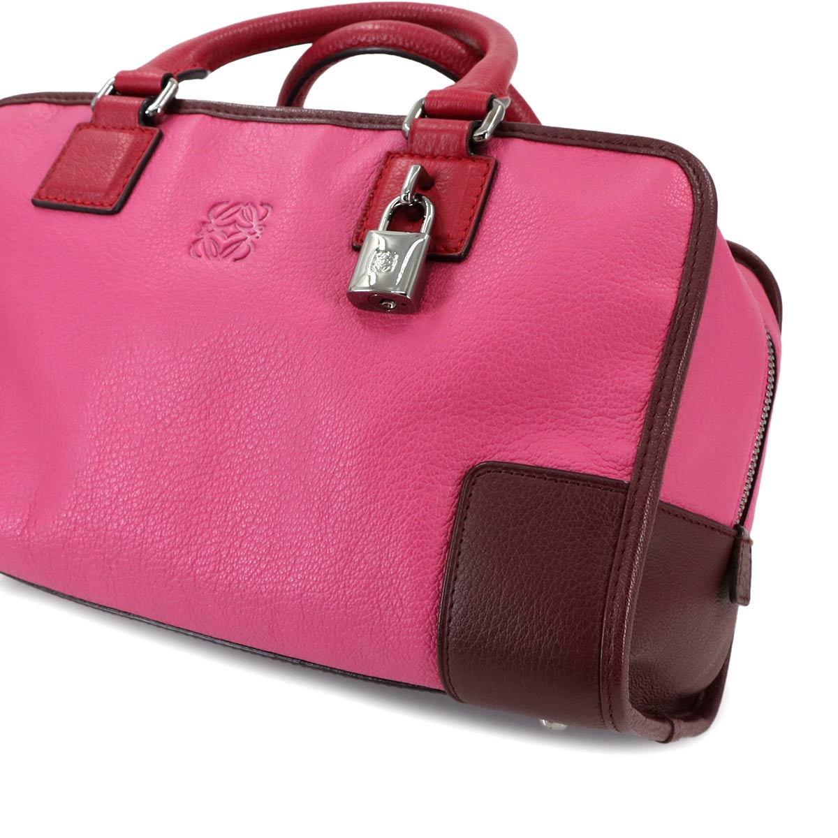 Amazona 28 Hand Bag Leather Pink Bordeaux Red Anagram Purse