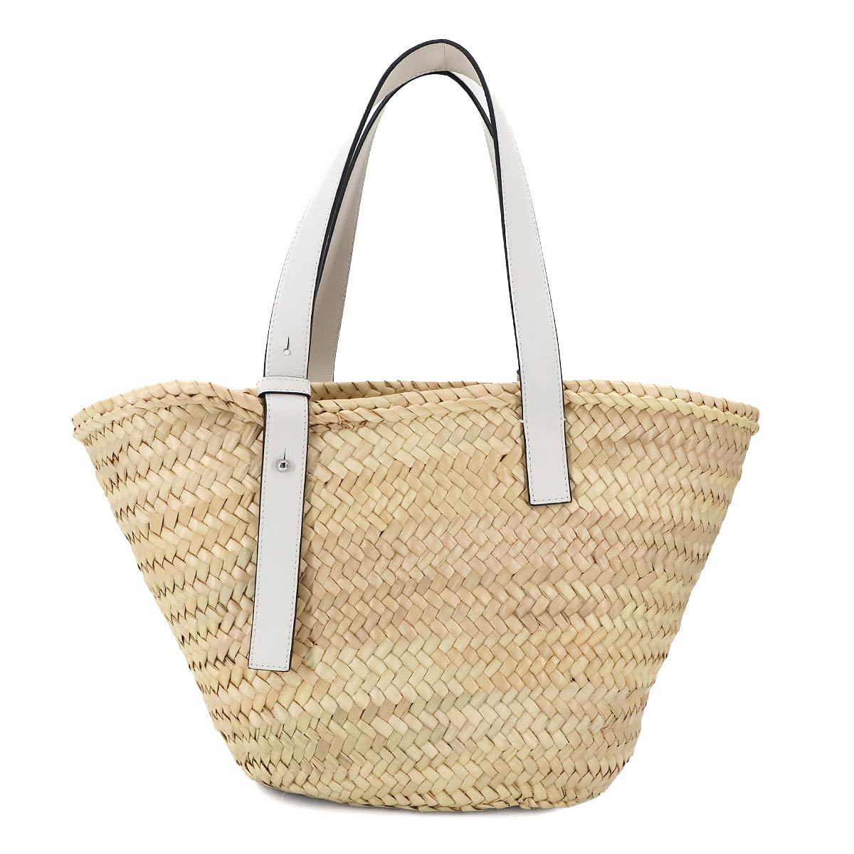 Basket Bag Tote Palm leaf Raffia Leather Natural White Purse