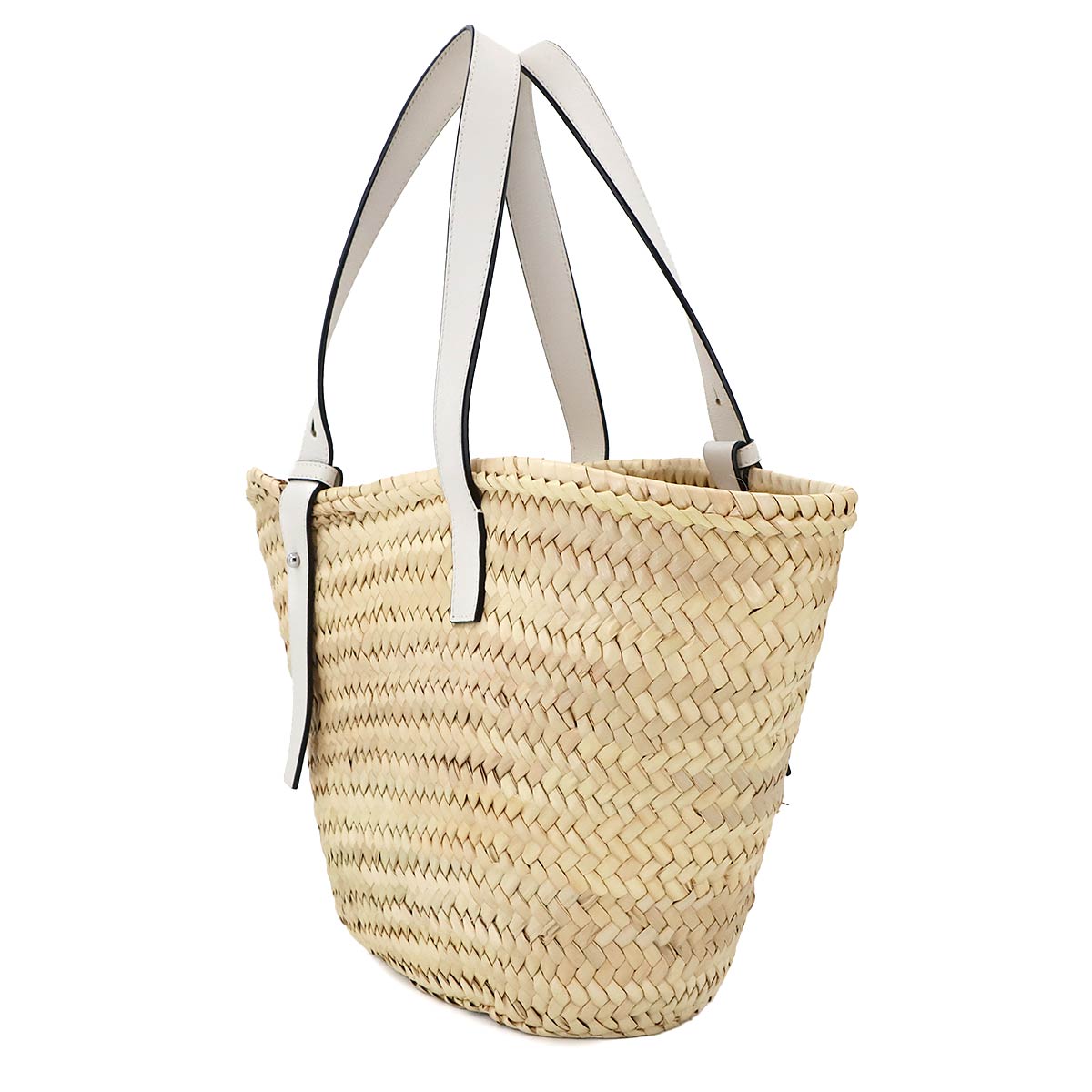 Basket Bag Tote Palm leaf Raffia Leather Natural White Purse