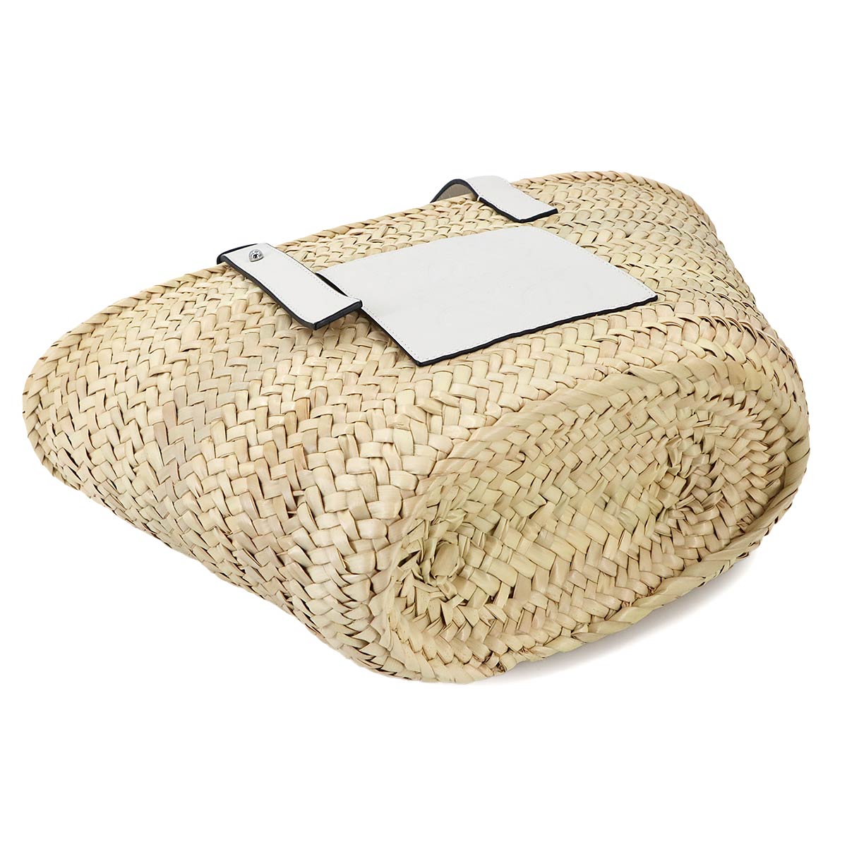 Basket Bag Tote Palm leaf Raffia Leather Natural White Purse