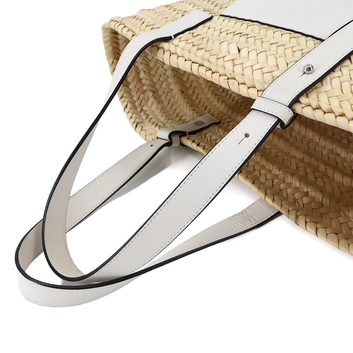 Basket Bag Tote Palm leaf Raffia Leather Natural White Purse