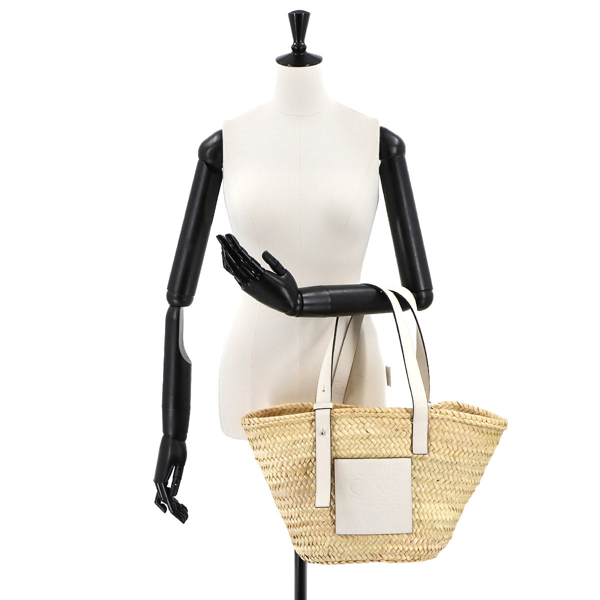 Basket Bag Tote Palm leaf Raffia Leather Natural White Purse
