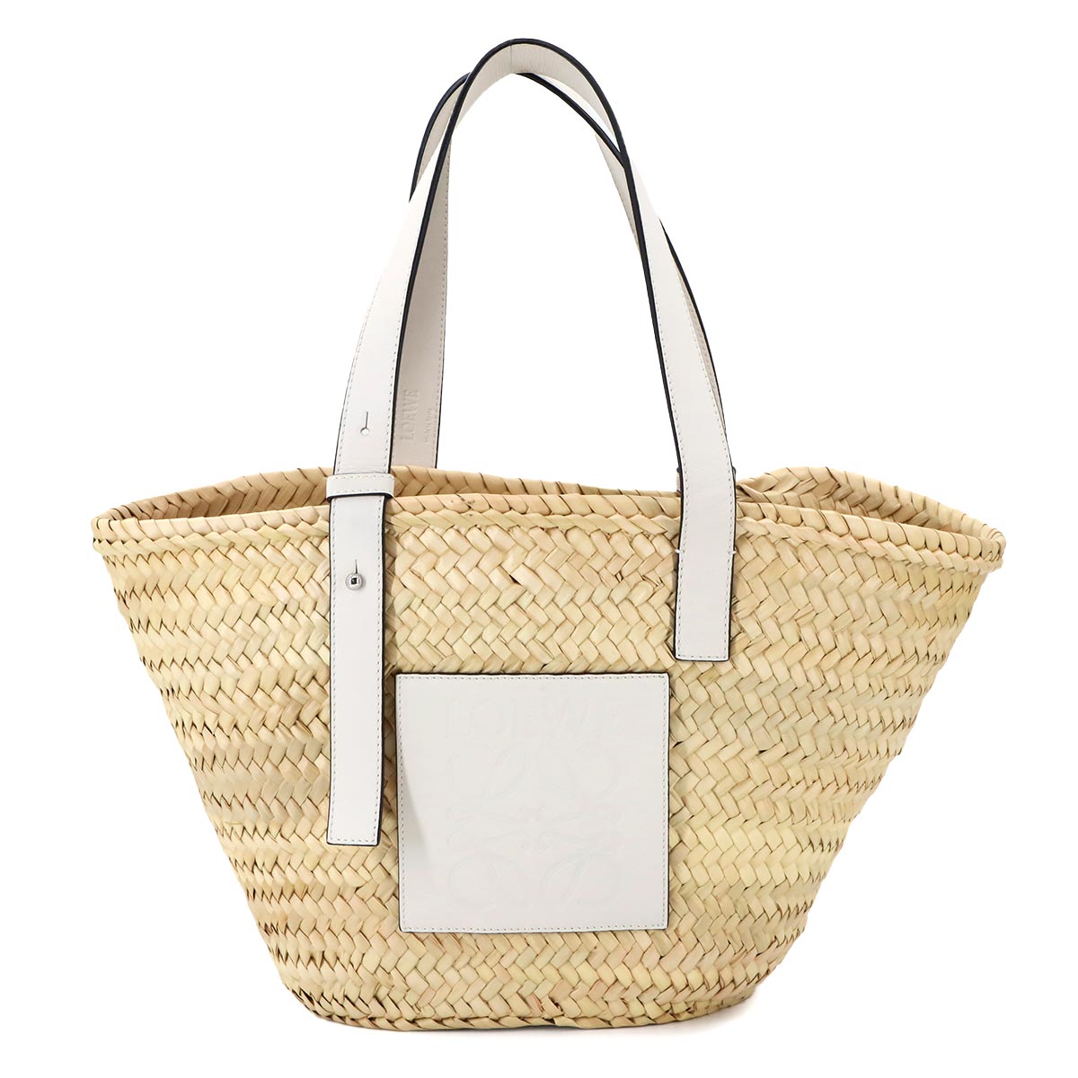 Basket Bag Tote Palm leaf Raffia Leather Natural White Purse