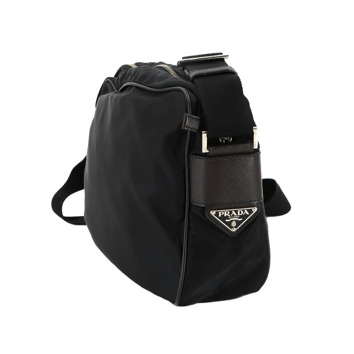 Shoulder Bag Nylon Saffiano Leather Black Brown VA0772 Purse