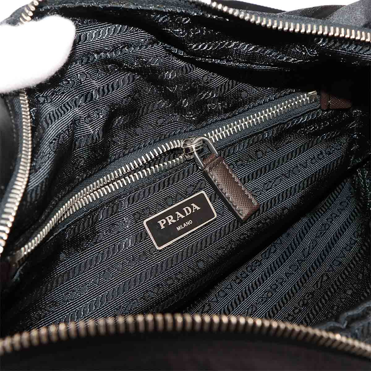 Shoulder Bag Nylon Saffiano Leather Black Brown VA0772 Purse