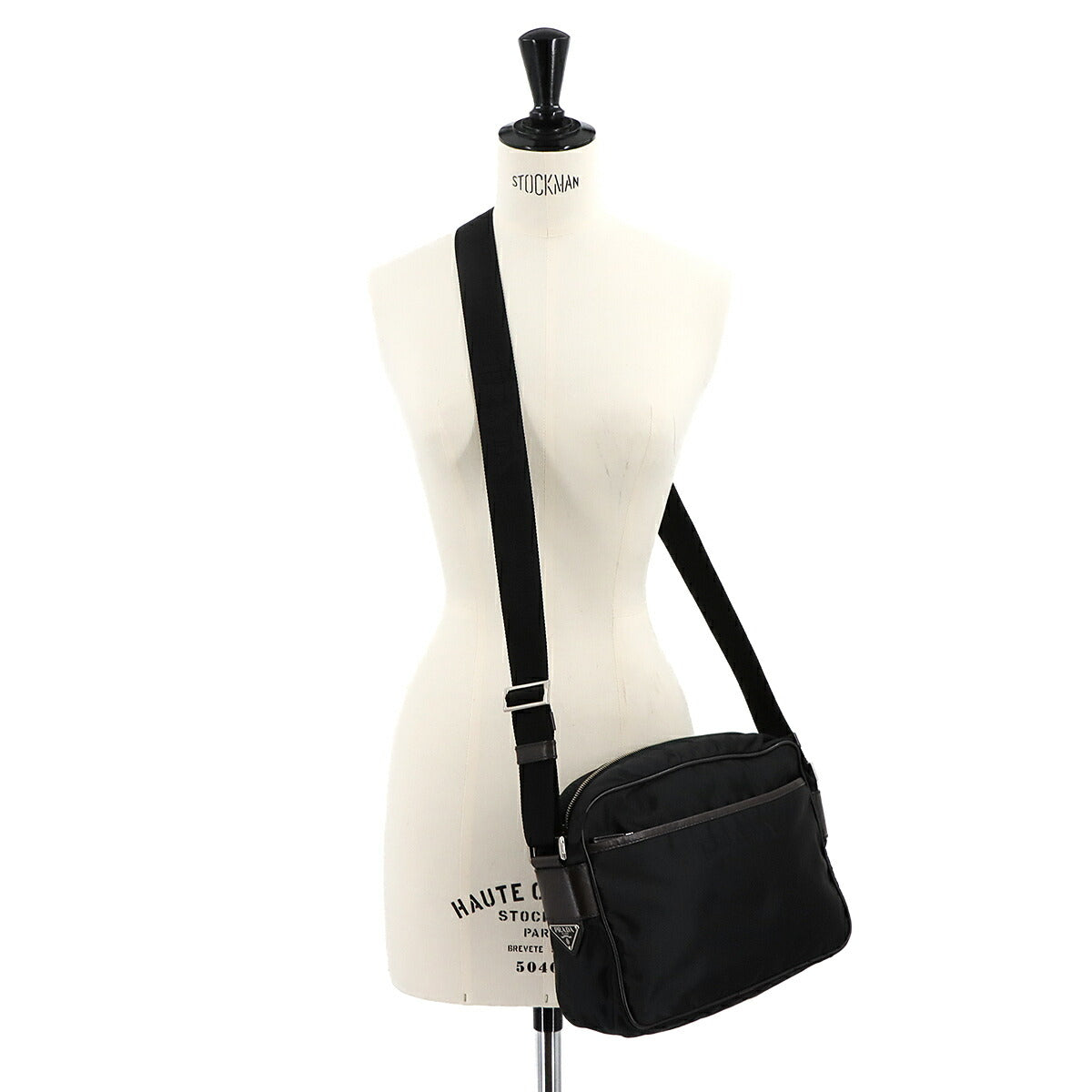 Shoulder Bag Nylon Saffiano Leather Black Brown VA0772 Purse