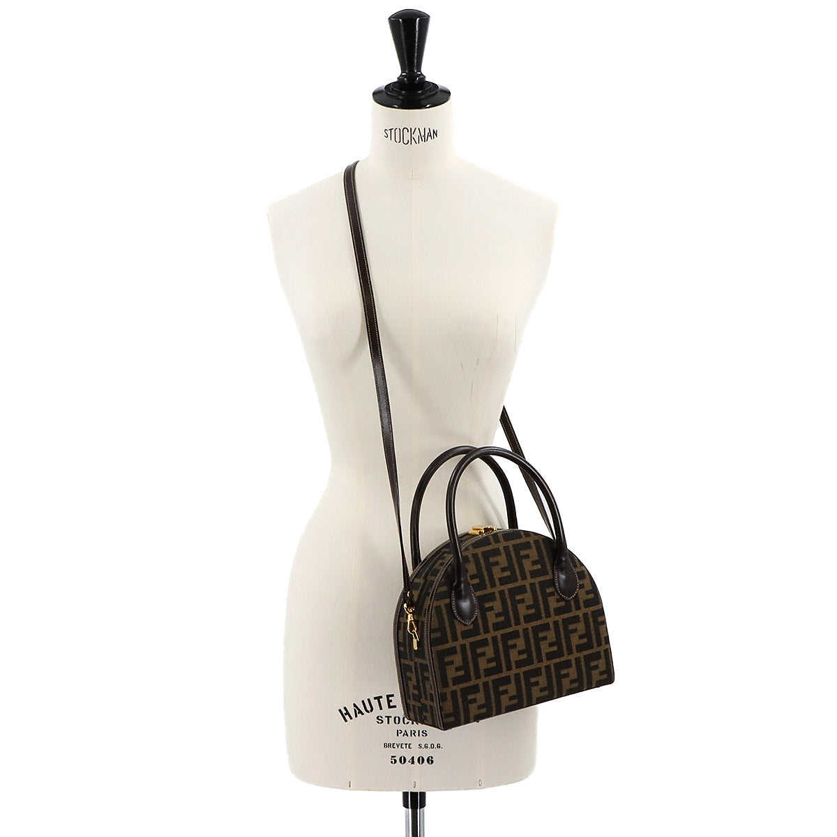 Zucca Hand Shoulder Bag Canvas Leather Brown Black Vintage 90287639