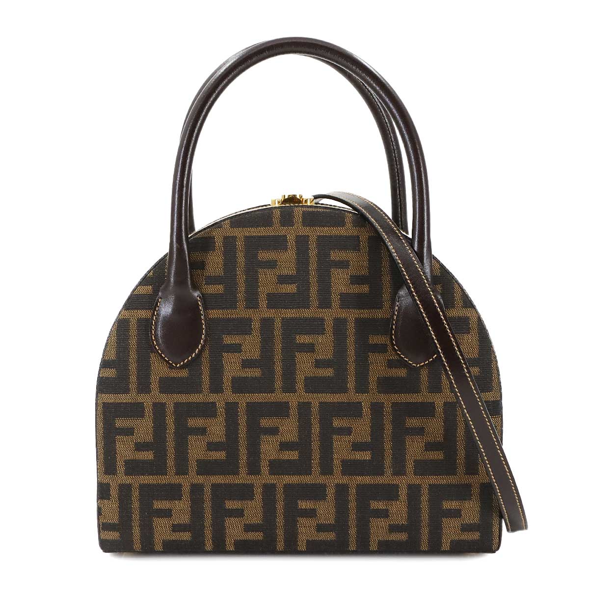 Zucca Hand Shoulder Bag Canvas Leather Brown Black Vintage 90287639