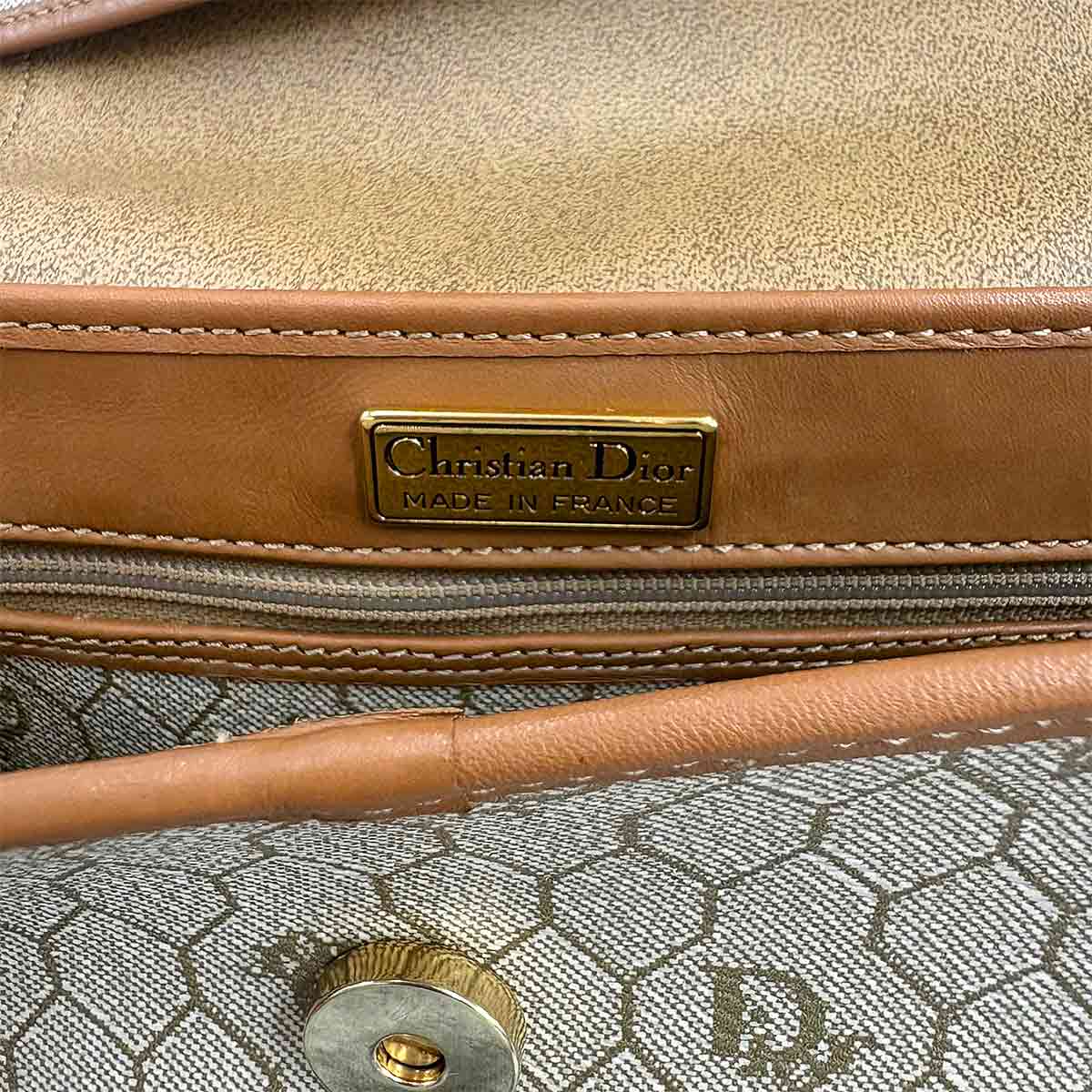 Christian Dior Honeycomb Shoulder Bag PVC Leather Beige Brown Purse