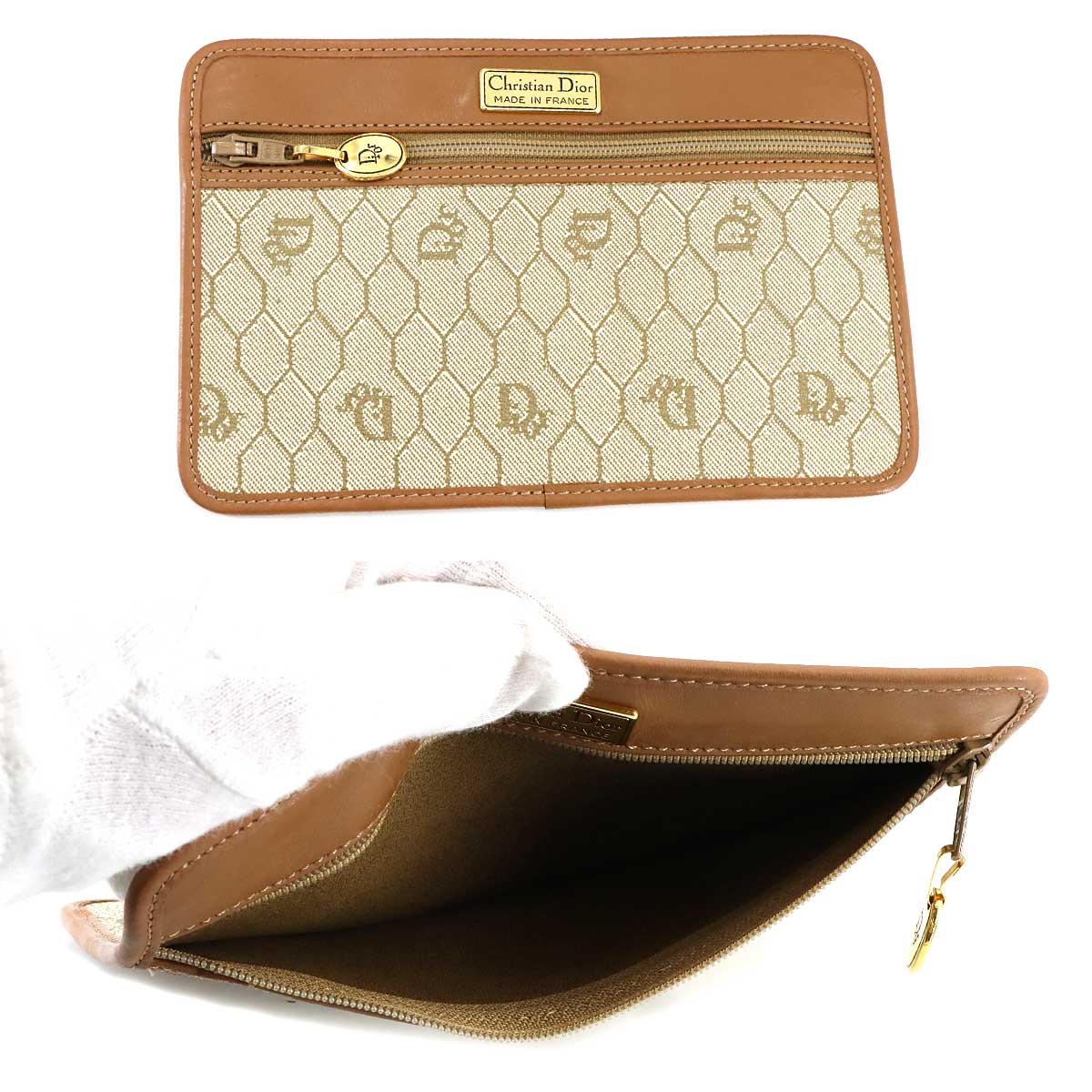 Christian Dior Honeycomb Shoulder Bag PVC Leather Beige Brown Purse