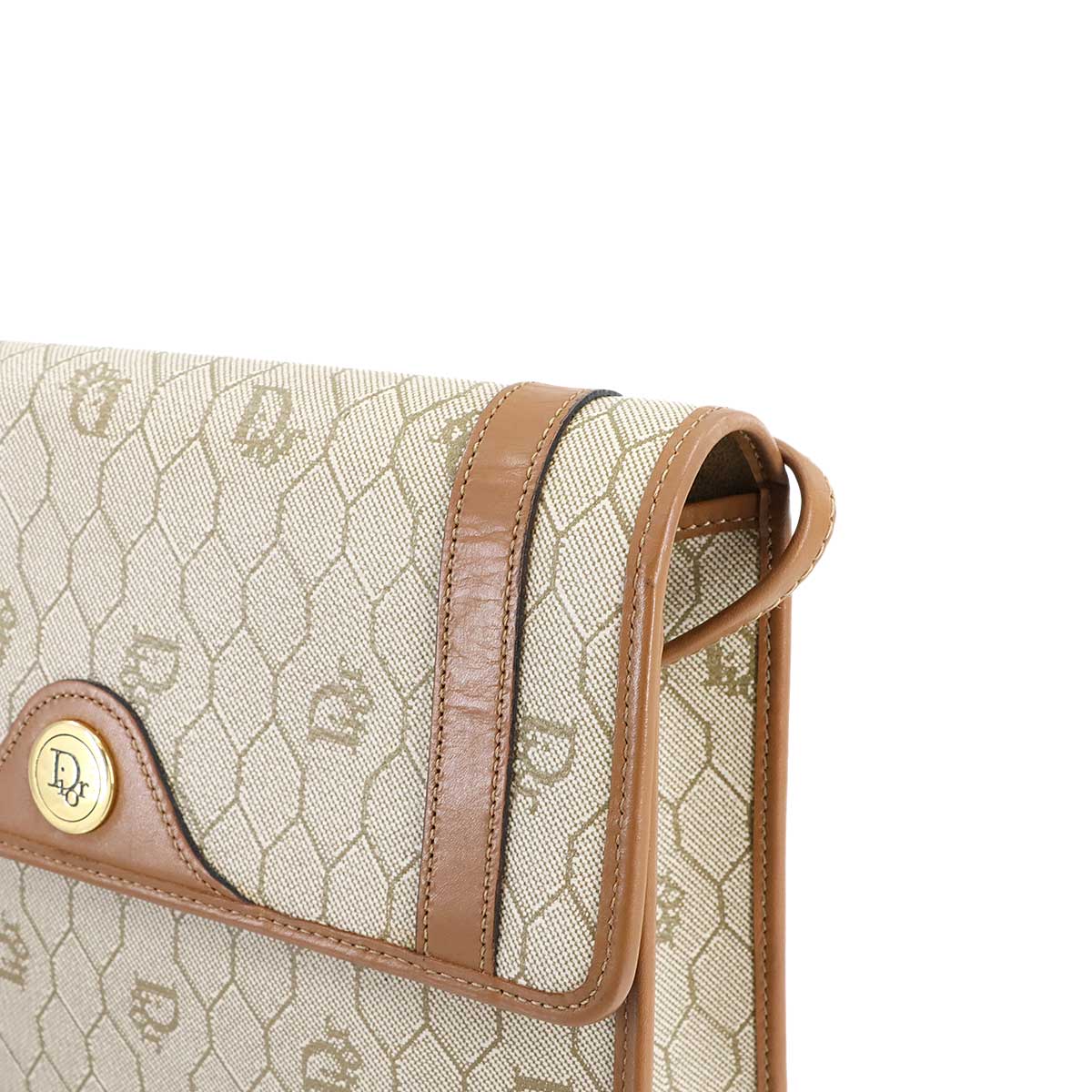 Christian Dior Honeycomb Shoulder Bag PVC Leather Beige Brown Purse