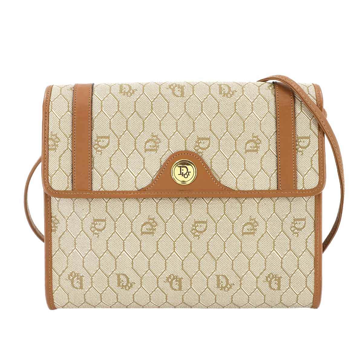 Christian Dior Honeycomb Shoulder Bag PVC Leather Beige Brown Purse