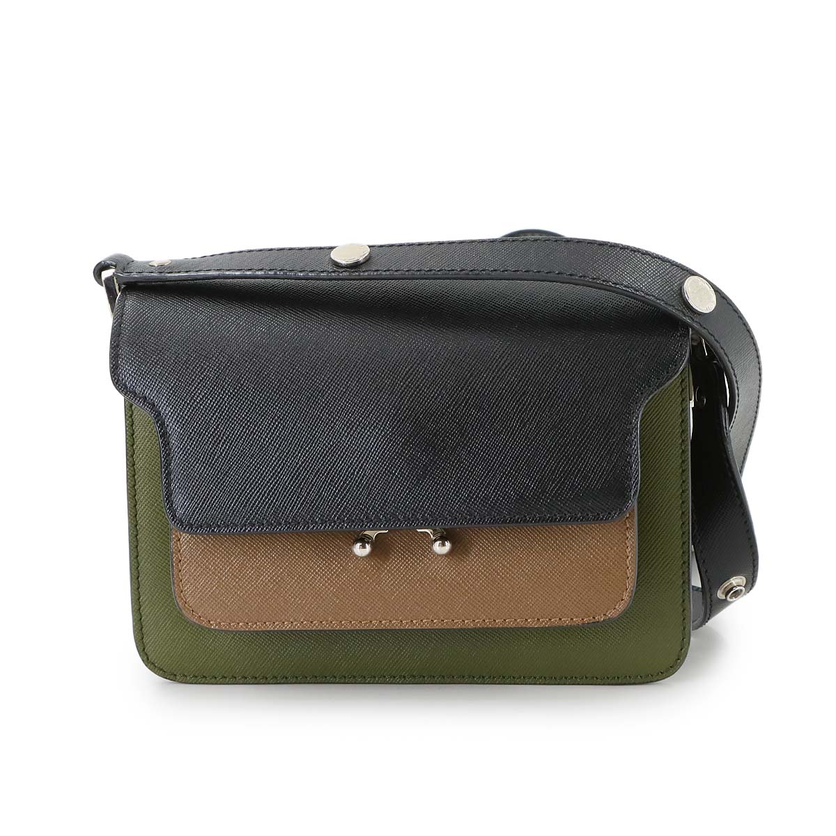 Trunk Mini Shoulder Bag Leather Black Brown Green Purse