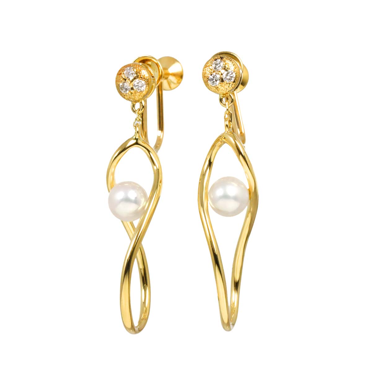 Akoya Pearl 5.3mm Diamond Earrings 18K Yellow Gold 750