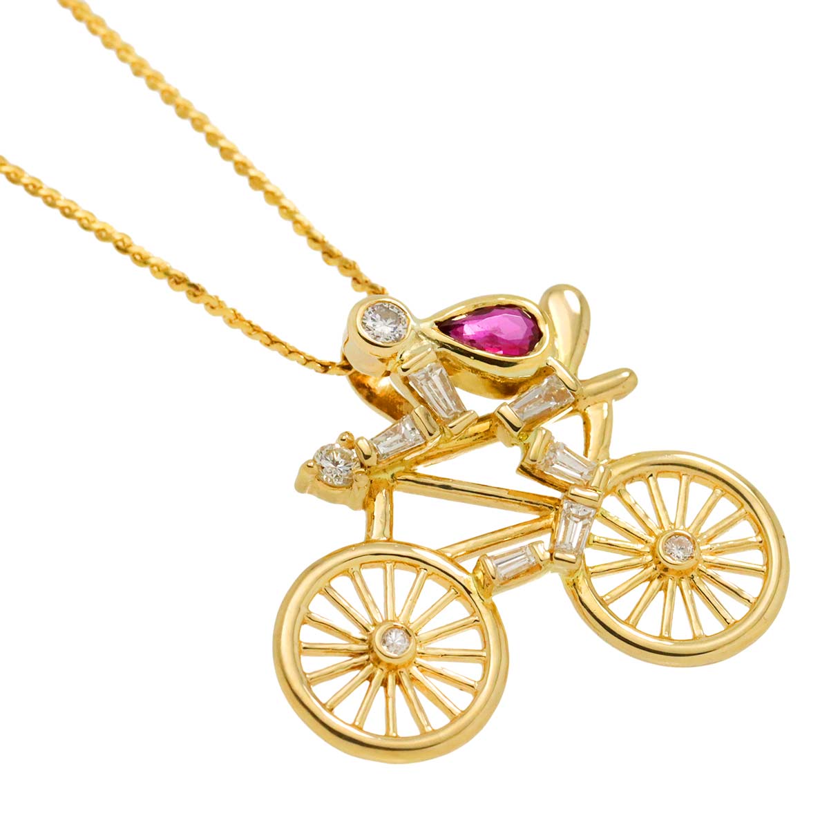 UNOAERRE Diamond 0.41ct Ruby 0.32ct Bicycle Necklace 18K YG 750